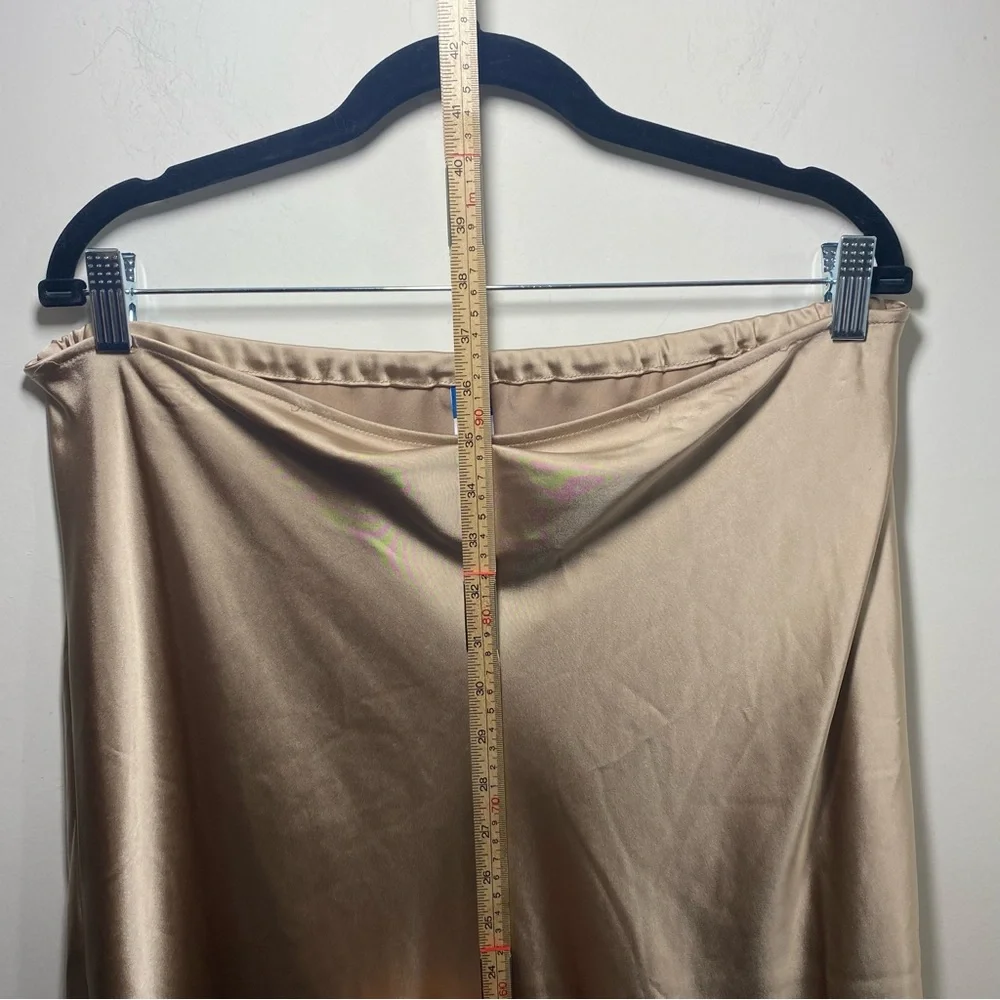 Satin Gold Midi Side Slip High Elastic Waist‎ Party Skirt XL Pull On Bias Cut